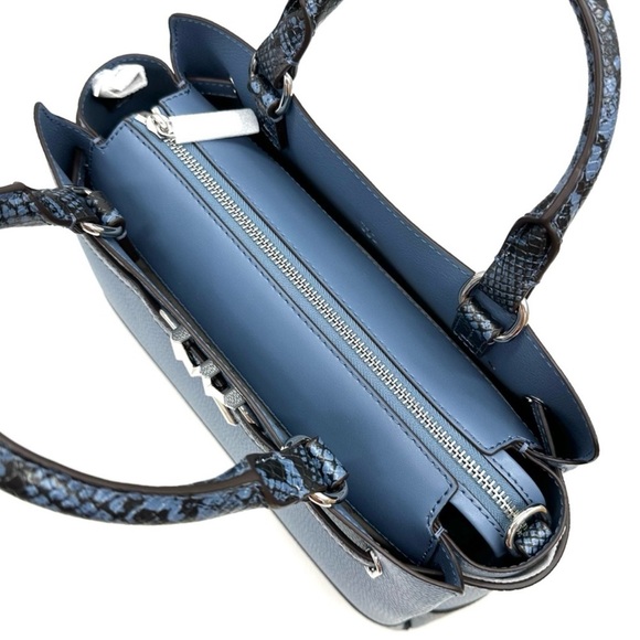 Michael Kors Large Reed Leather Belted Satchel Crossbody Bag Blue Snakeskin - Picture 8 of 12